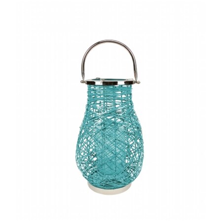 Northlight Seasonal Modern Turquoise Blue Decorative Woven Iron Pillar Candle Lantern with Glass Hurricane 31580117